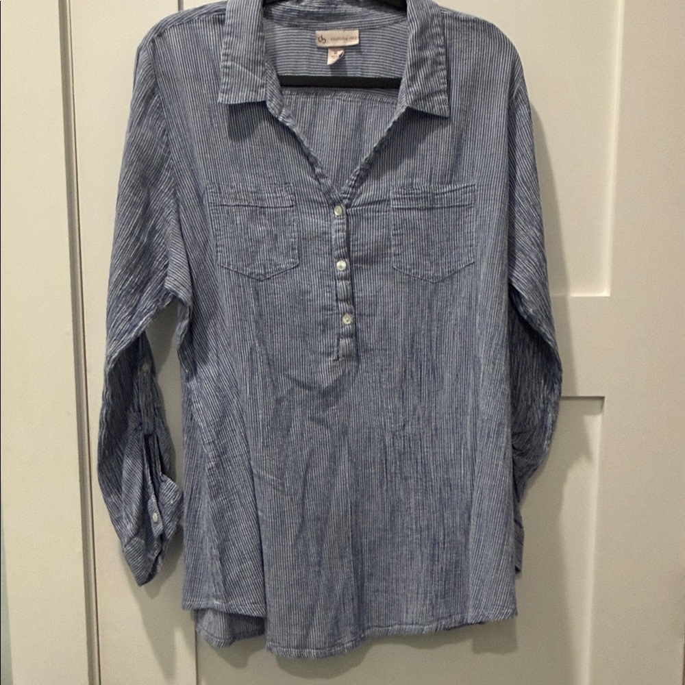 DB 100% Cotton Gauze Striped Button Blouse boho minimalist classy nautical XL